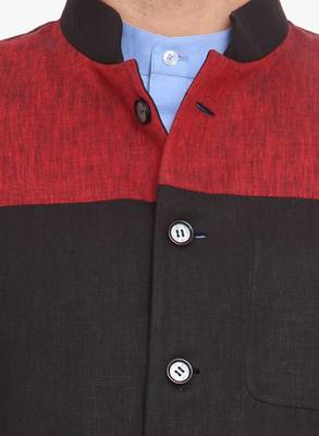 Black Cotton Poly Nehru Jacket 4