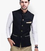 Black Cotton Poly Nehru Jacket