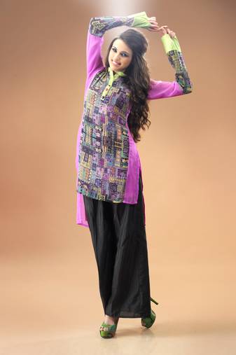 Multi colour and Purple Georgette Kurti Containing Digital Print