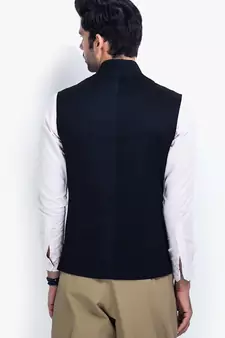 Black Cotton Poly Nehru Jacket