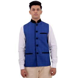 Blue Cotton Jute Nehru Jacket