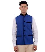 Blue Cotton Jute Nehru Jacket