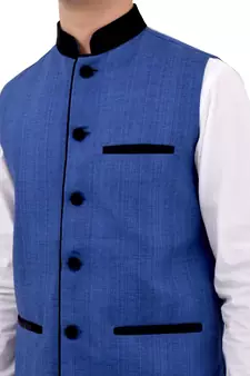 Blue Cotton Jute Nehru Jacket