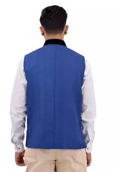 Blue Cotton Jute Nehru Jacket