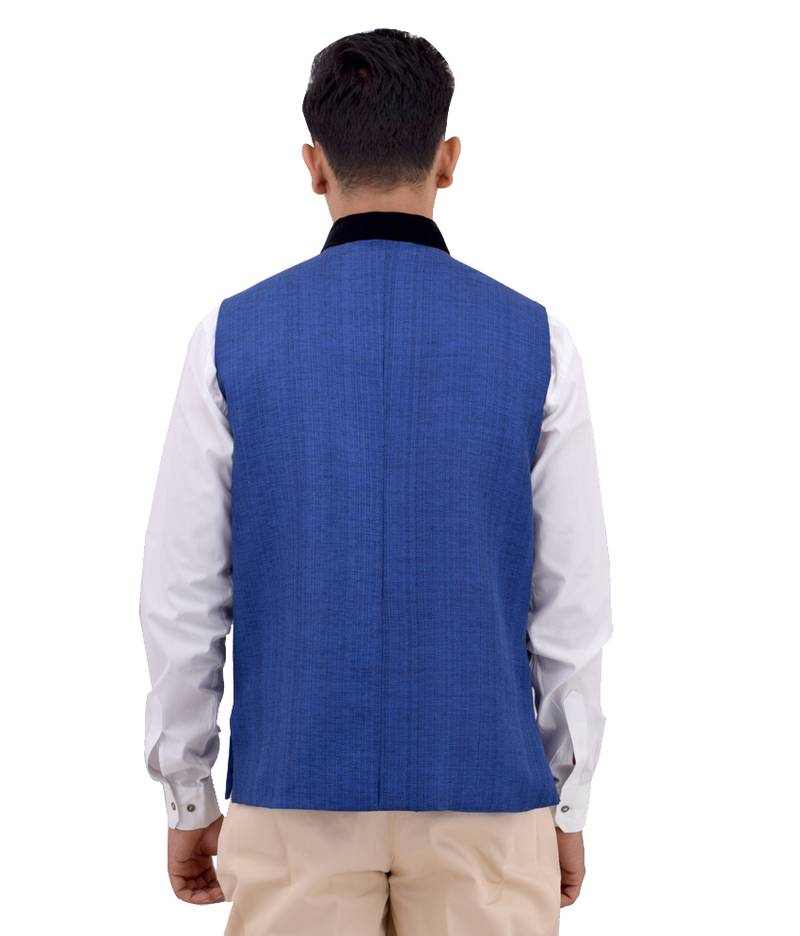 Blue Cotton Jute Nehru Jacket