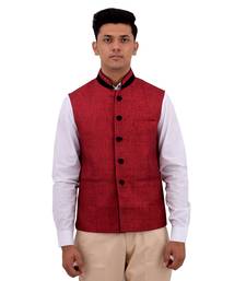Red Cotton Jute Nehru Jacket