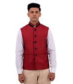 Red Cotton Jute Nehru Jacket