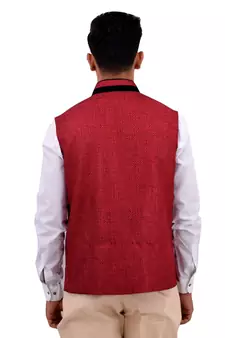 Red Cotton Jute Nehru Jacket