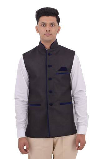 Black Cotton Jute Nehru Jacket