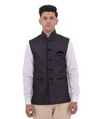 Black Cotton Jute Nehru Jacket