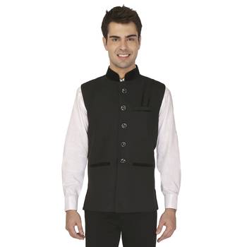Black Cotton Poly Nehru Jacket 1