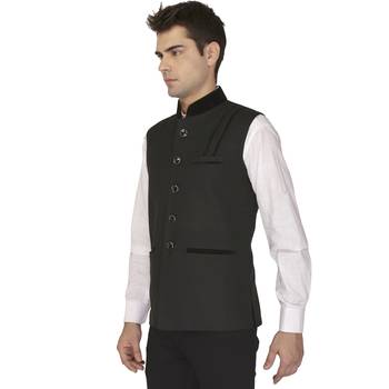 Black Cotton Poly Nehru Jacket 2