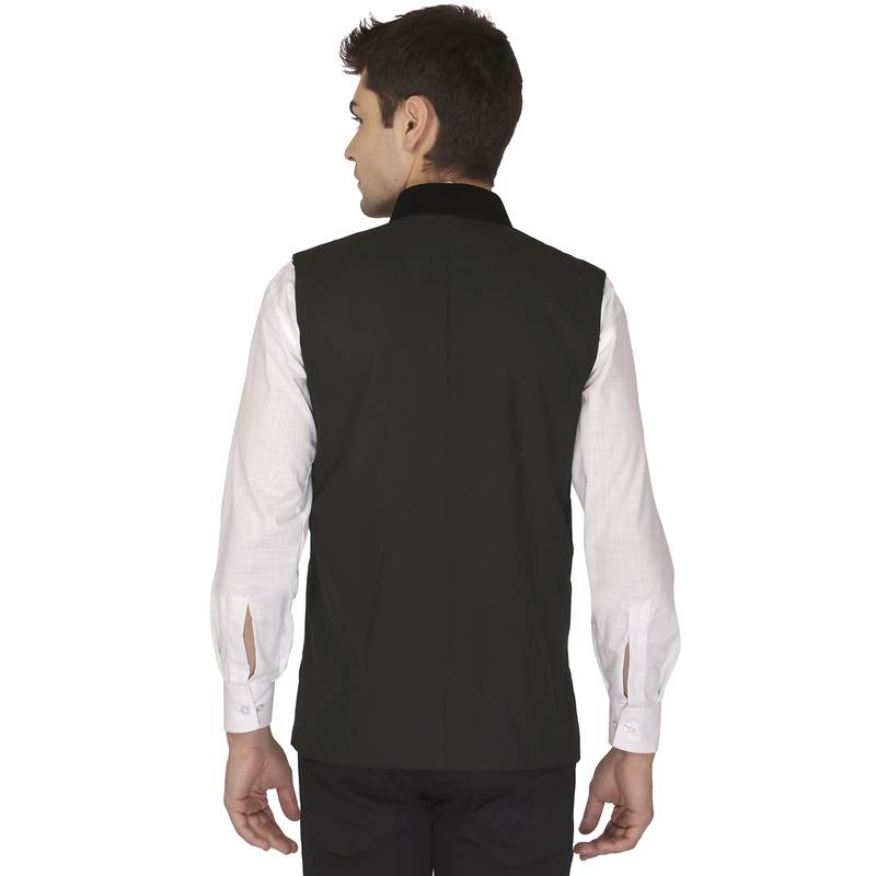 Black Cotton Poly Nehru Jacket