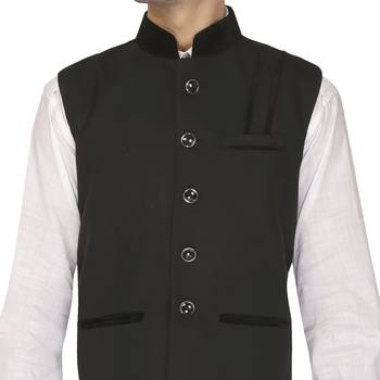 Black Cotton Poly Nehru Jacket 4