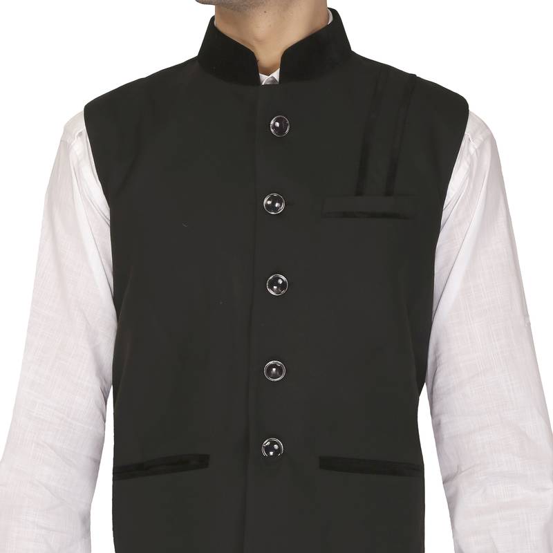Black Cotton Poly Nehru Jacket