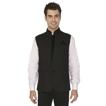 Black Cotton Poly Nehru Jacket 1