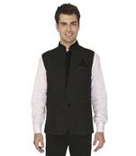 Black Cotton Poly Nehru Jacket