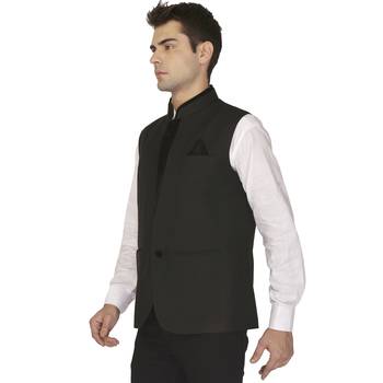 Black Cotton Poly Nehru Jacket 2