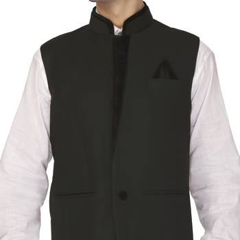 Black Cotton Poly Nehru Jacket 4