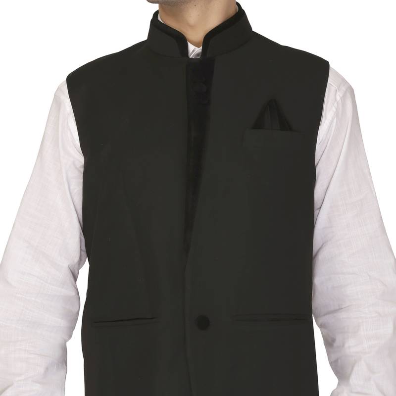 Black Cotton Poly Nehru Jacket