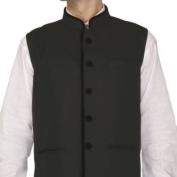 Black Cotton Poly Nehru Jacket 3