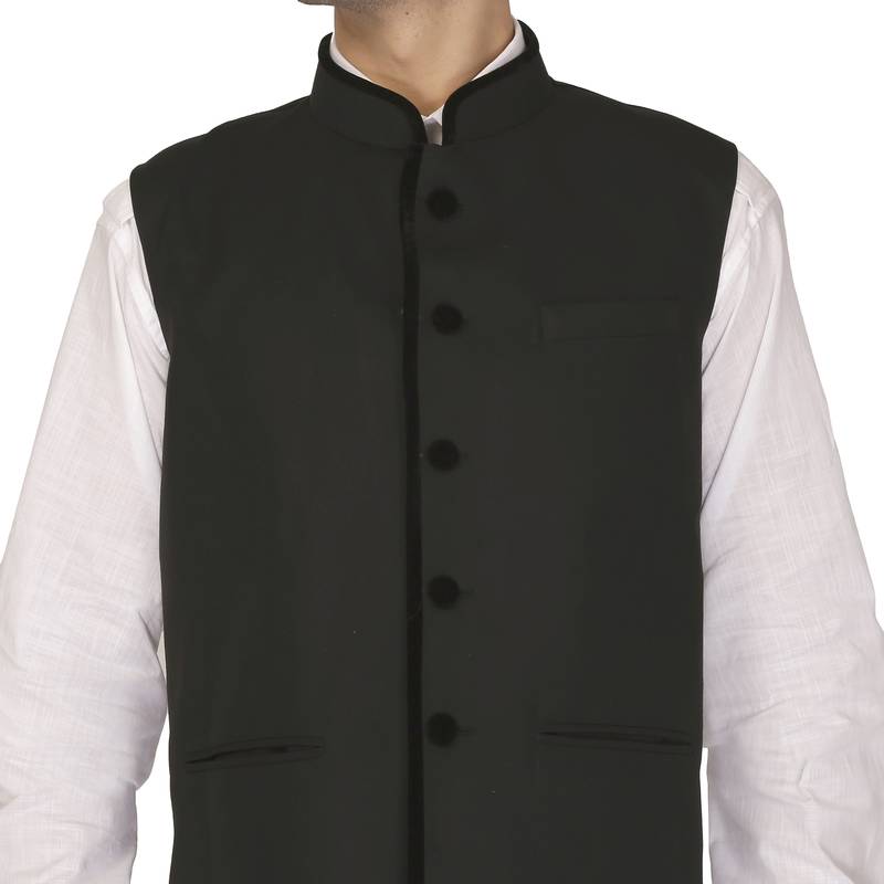 Black Cotton Poly Nehru Jacket