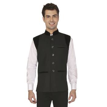 Black Cotton Poly Nehru Jacket 1