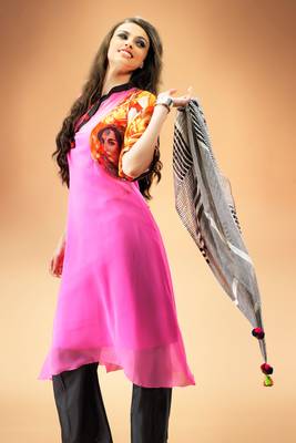 Pink Georgette Digital Printed Kurti 1