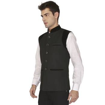 Black Cotton Poly Nehru Jacket 2