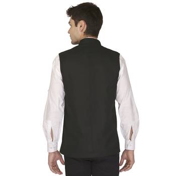 Black Cotton Poly Nehru Jacket 3