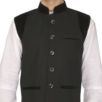 Black Cotton Poly Nehru Jacket 4