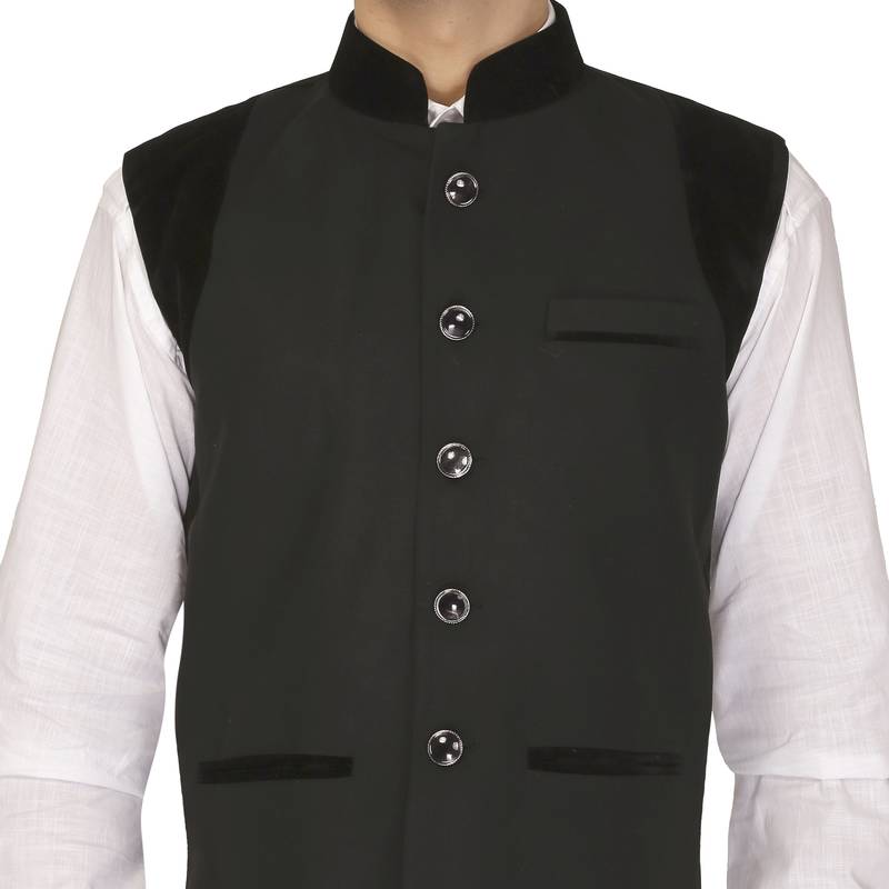 Black Cotton Poly Nehru Jacket