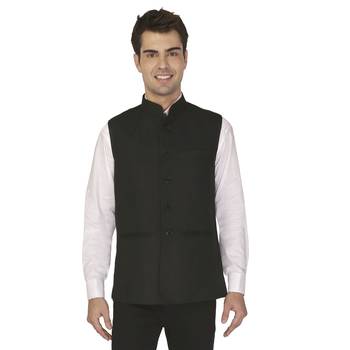 Black Cotton Poly Nehru Jacket 1