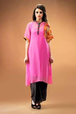 Pink Georgette Digital Printed Kurti 2