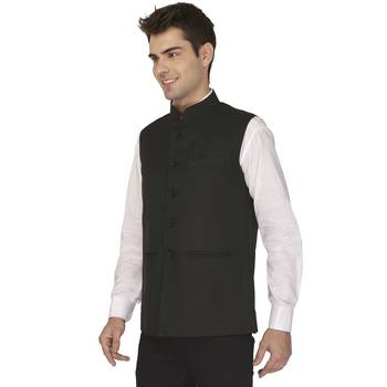 Black Cotton Poly Nehru Jacket 2