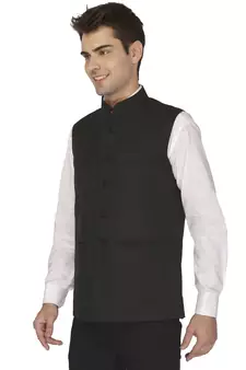 Black Cotton Poly Nehru Jacket