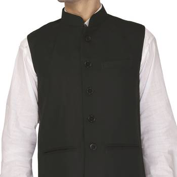 Black Cotton Poly Nehru Jacket 3