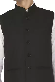 Black Cotton Poly Nehru Jacket