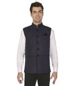 Blue Cotton Poly Nehru Jacket
