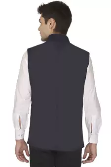 Blue Cotton Poly Nehru Jacket