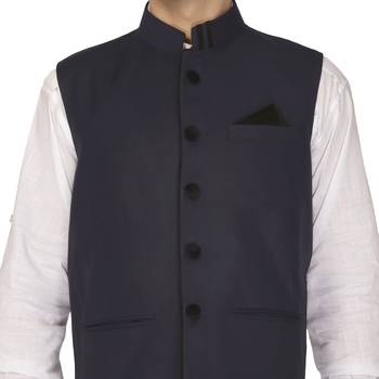 Blue Cotton Poly Nehru Jacket 4