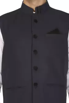 Blue Cotton Poly Nehru Jacket