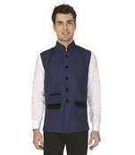 Blue Cotton Poly Nehru Jacket