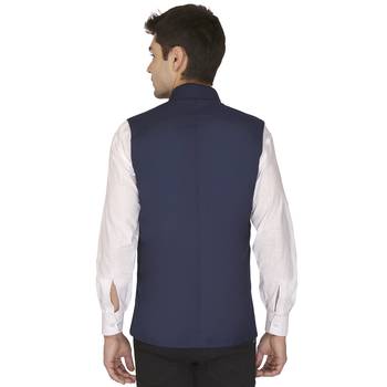 Blue Cotton Poly Nehru Jacket 3