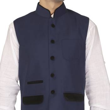 Blue Cotton Poly Nehru Jacket 4