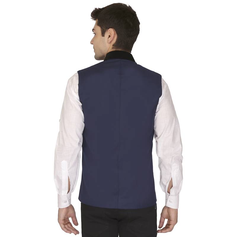 Blue Cotton Poly Nehru Jacket