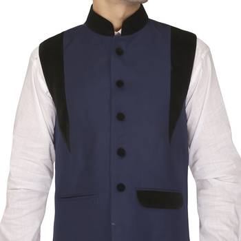 Blue Cotton Poly Nehru Jacket 4