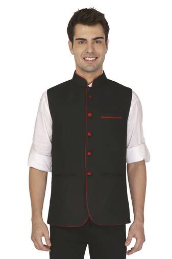 Black Cotton Poly Nehru Jacket