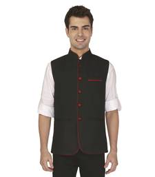 Black Cotton Poly Nehru Jacket