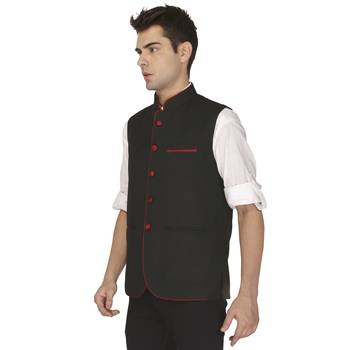 Black Cotton Poly Nehru Jacket 2